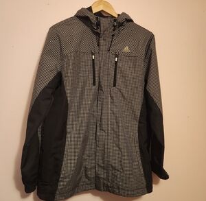 Adidas Mens Check Walking Series Hooded Climaproof Windbreaker Jacket Size M